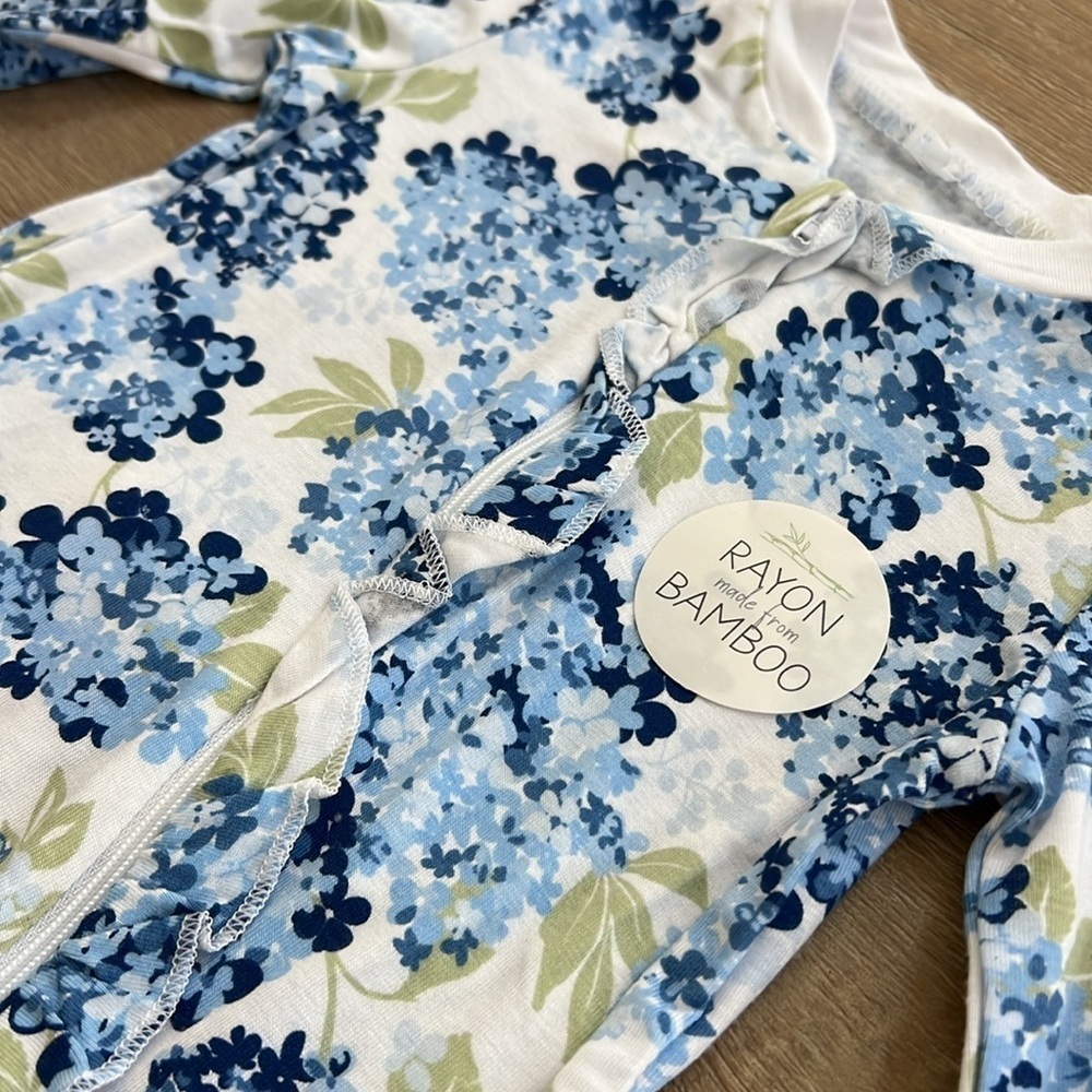 Milkberry Baby Girl Bamboo Footie Sleeper Hydrangea 3-6 6-9 months Ruffle Back - Picture 6 of 7